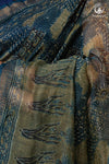 Ushraa - Indigo Ajrakh Print Kota Silk Cotton Saree with Subtle Zari Charm