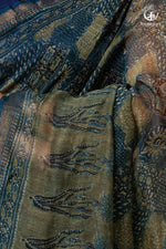 Ushraa - Indigo Ajrakh Print Kota Silk Cotton Saree with Subtle Zari Charm-RUTAMBHARA -RUTAMBHARA