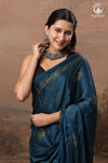Ushraa - Indigo  Polka Dot Ajrakh Hand Block Printed Saree in Modal Silk