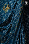 Ushraa - Indigo  Polka Dot Ajrakh Hand Block Printed Saree in Modal Silk