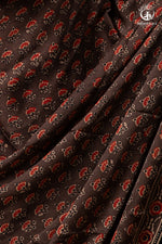 Ushraa - Sandstone Ajrakh Modal Silk Saree with Hand Embroidered Pallu-RUTAMBHARA-RUTAMBHARA