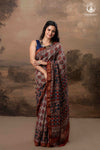 Ushraa - Rust Red & Indigo  Ajrakh Silk Cotton Saree With Delicate Gold Zari Border