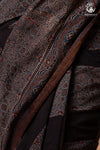 Ushraa - Ajrakh Hand Block Printed Black Kota Cotton Silk Saree with Gold Zari Border