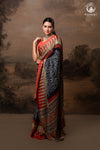 Ushraa - Radiant Red Indigo  Ajrakh and Bandhej Modal Silk Saree