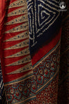 Ushraa - Radiant Red Indigo  Ajrakh and Bandhej Modal Silk Saree