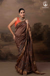 Ushraa - Earthy Rust Brown Ajrakh Cotton Silk Saree with Gold Zari Border