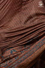 Ushraa - Earthy Rust Brown Ajrakh Cotton Silk Saree with Gold Zari Border-RUTAMBHARA-RUTAMBHARA