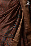 Ushraa - Earthy Rust Brown Ajrakh Cotton Silk Saree with Gold Zari Border