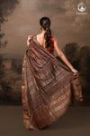 Ushraa - Earthy Rust Brown Ajrakh Cotton Silk Saree with Gold Zari Border