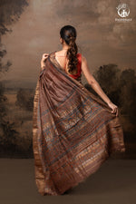 Ushraa - Earthy Rust Brown Ajrakh Cotton Silk Saree with Gold Zari Border-RUTAMBHARA-RUTAMBHARA