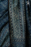 Ushraa - Midnight Indigo – Ajrakh in Fluid Silk Cotton With Small Zari Border