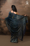 Ushraa - Midnight Indigo – Ajrakh in Fluid Silk Cotton With Small Zari Border