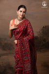 Ushraa - Vermilion Red Ajrakh Silk Cotton Saree with Delicate Gold Zari Border