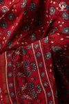 Ushraa - Vermilion Red Ajrakh Silk Cotton Saree with Delicate Gold Zari Border