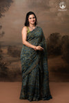 Ushraa - Indigo Ajrakh Kota Silk Cotton Saree with Subtle Zari Border