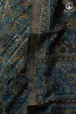 Ushraa - Indigo Ajrakh Kota Silk Cotton Saree with Subtle Zari Border-RUTAMBHARA-RUTAMBHARA