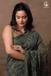 Ushraa - Indigo Ajrakh Kota Silk Cotton Saree with Subtle Zari Border