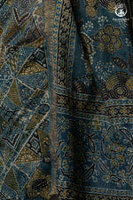 Ushraa - Indigo Ajrakh Kota Silk Cotton Saree with Subtle Zari Border-RUTAMBHARA-RUTAMBHARA