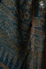 Ushraa - Indigo Ajrakh Kota Silk Cotton Saree with Subtle Zari Border-RUTAMBHARA-RUTAMBHARA