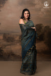 Ushraa - Indigo Ajrakh Kota Silk Cotton Saree with Subtle Zari Border