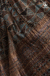 Ushraa - Charcoal Indigo Ajrakh Cotton Silk Saree With Gold Zari Border