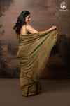 Ushraa -  Earthy Olive Ajrakh Kota Silk Cotton Saree with Delicate Gold Zari Border