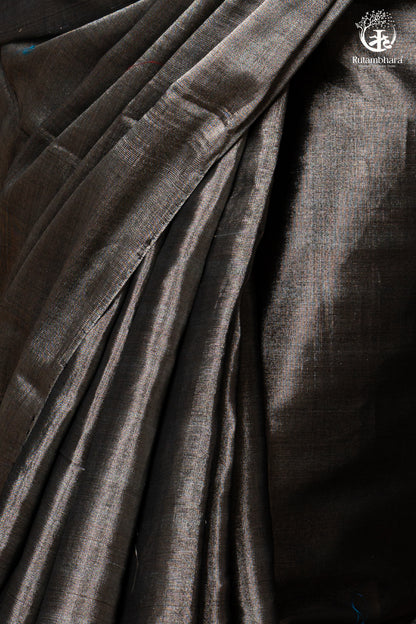 Swarvi - Silver Noir Handwoven Chanderi Tissue Saree-RUTAMBHARA-RUTAMBHARA