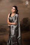 Swarvi - Silver Noir Handwoven Chanderi Tissue Saree