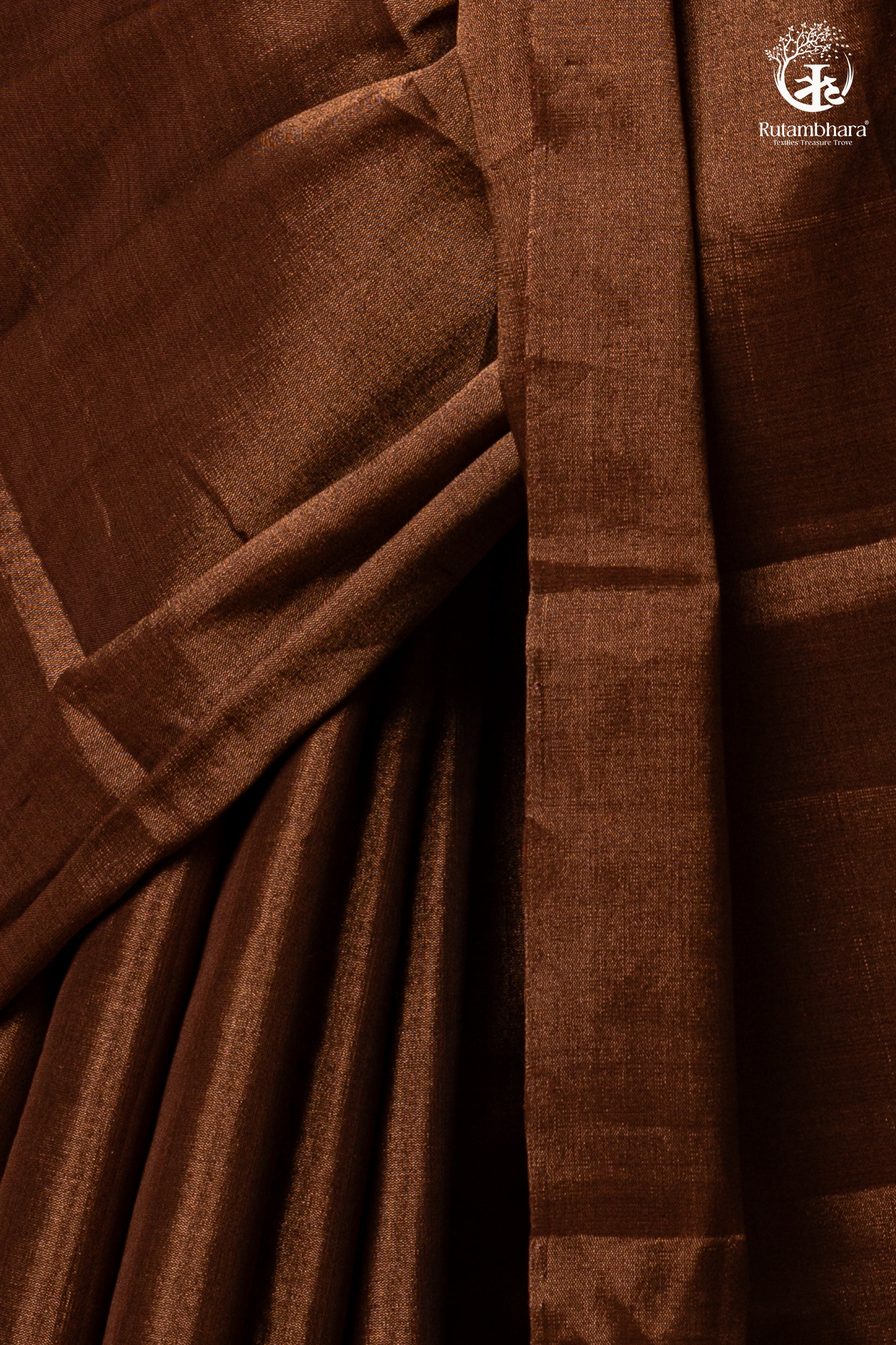 Swarvi - Metallic Brown Handwoven Chanderi Tissue Saree-RUTAMBHARA -RUTAMBHARA