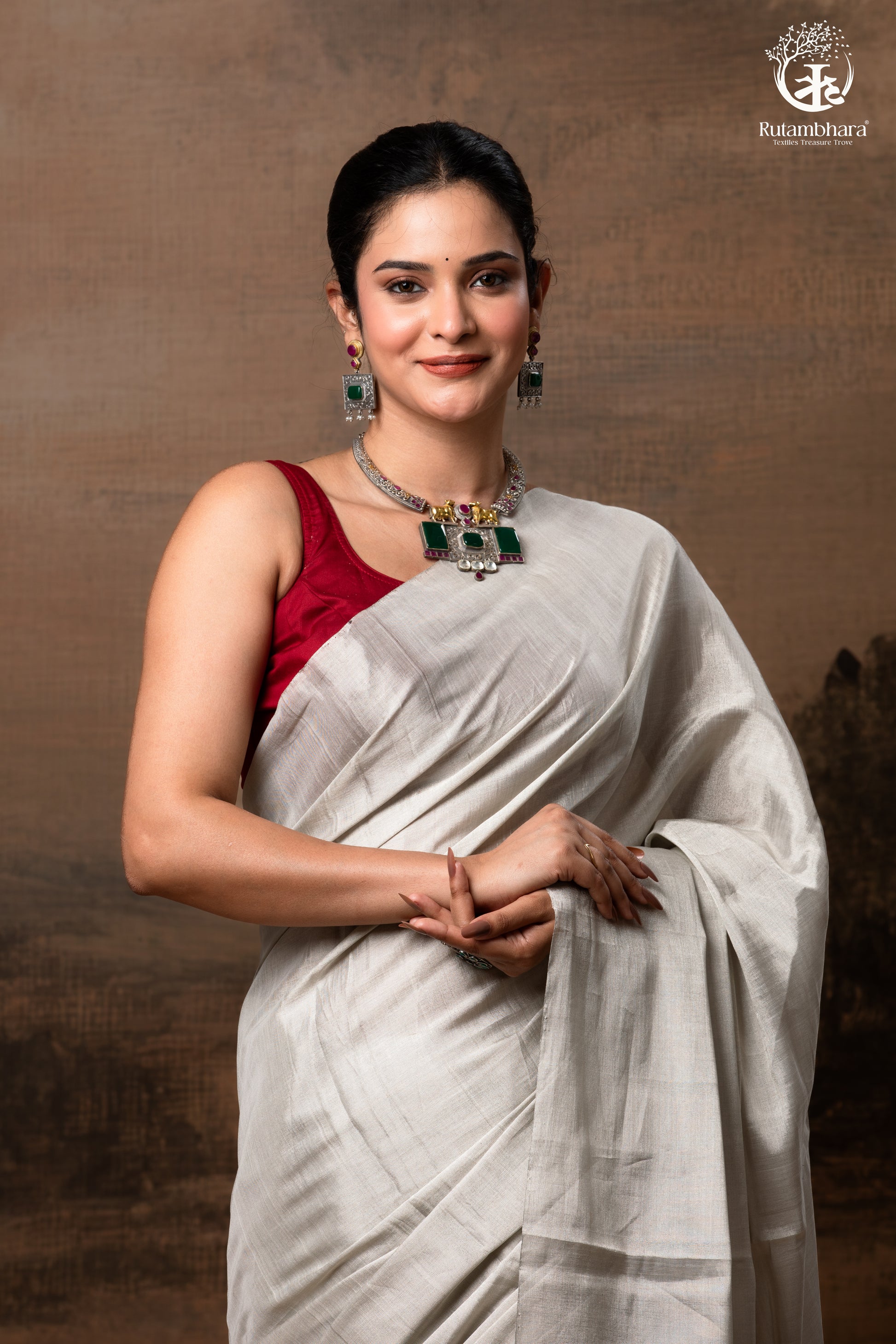 Swarvi - Silver Zari Handwoven Chanderi Tissue Saree-RUTAMBHARA -RUTAMBHARA