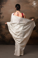 Swarvi - Silver Zari Handwoven Chanderi Tissue Saree-RUTAMBHARA -RUTAMBHARA