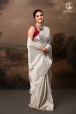 Swarvi - Silver Zari Handwoven Chanderi Tissue Saree-RUTAMBHARA -RUTAMBHARA