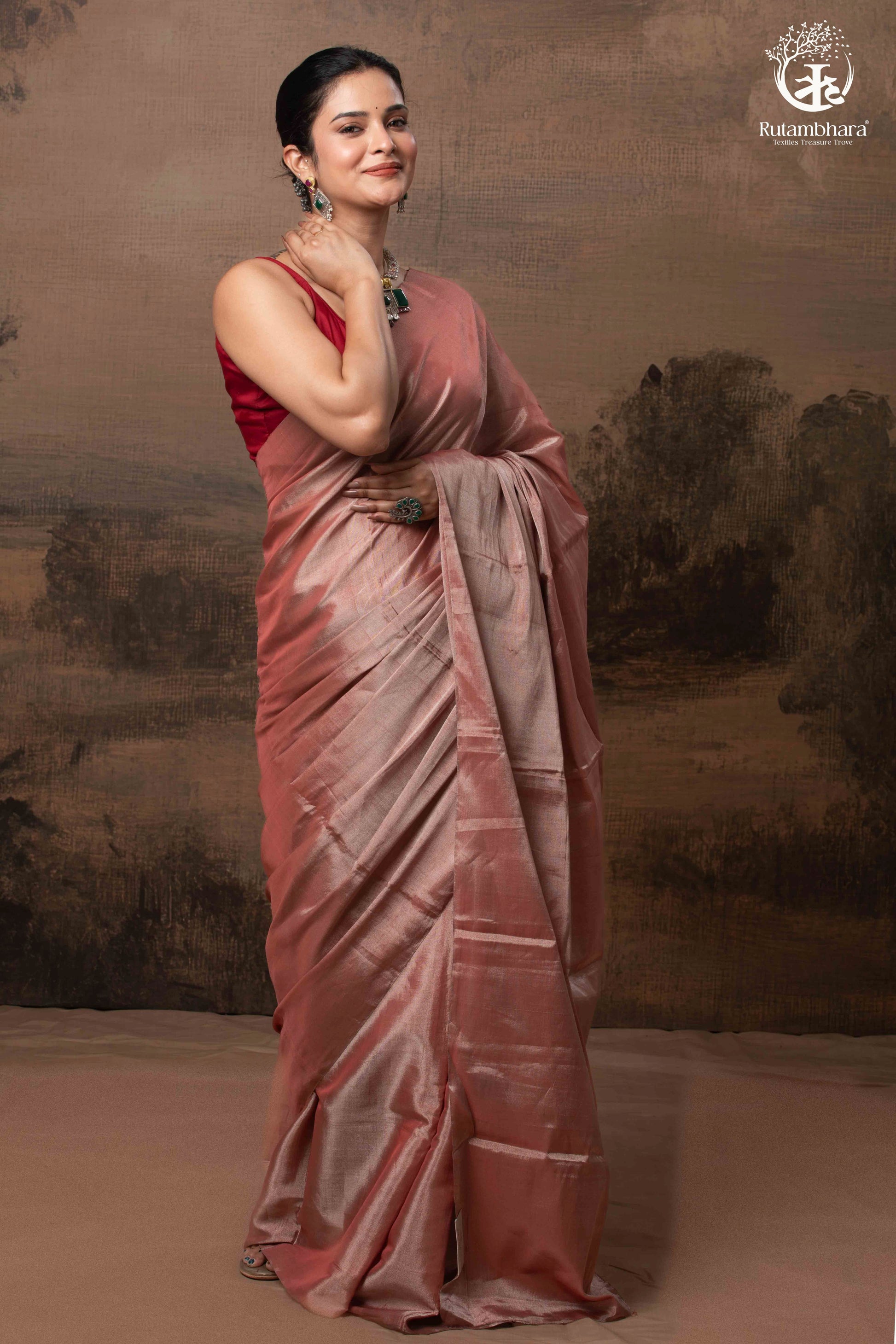 Swarvi - Argent Rouge Handwoven Chanderi Tissue Saree-RUTAMBHARA -RUTAMBHARA