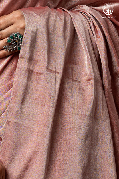 Swarvi - Argent Rouge Handwoven Chanderi Tissue Saree-RUTAMBHARA -RUTAMBHARA