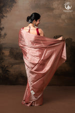 Swarvi - Argent Rouge Handwoven Chanderi Tissue Saree-RUTAMBHARA -RUTAMBHARA