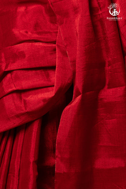 Swarvi - Metallic Rouge Handwoven Chanderi Tissue Saree-RUTAMBHARA-RUTAMBHARA