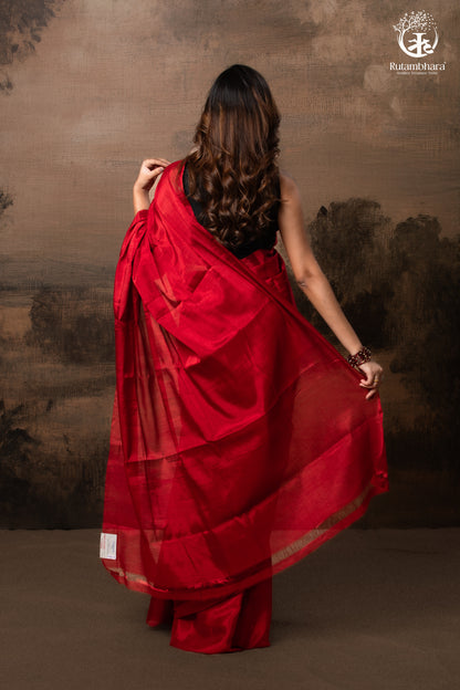 Swarvi - Metallic Rouge Handwoven Chanderi Tissue Saree-RUTAMBHARA-RUTAMBHARA