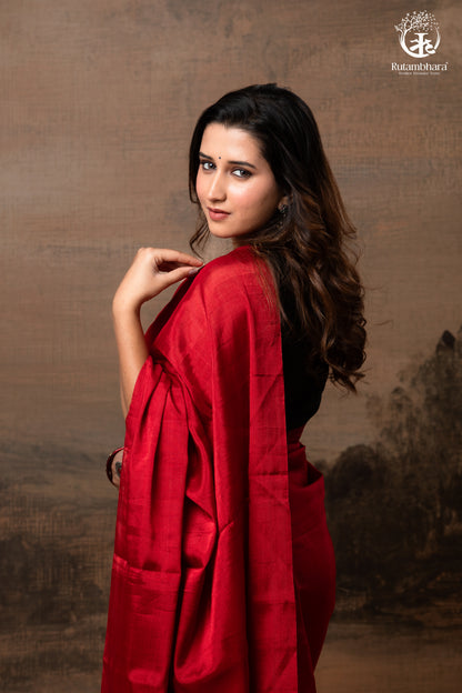 Swarvi - Metallic Rouge Handwoven Chanderi Tissue Saree-RUTAMBHARA-RUTAMBHARA