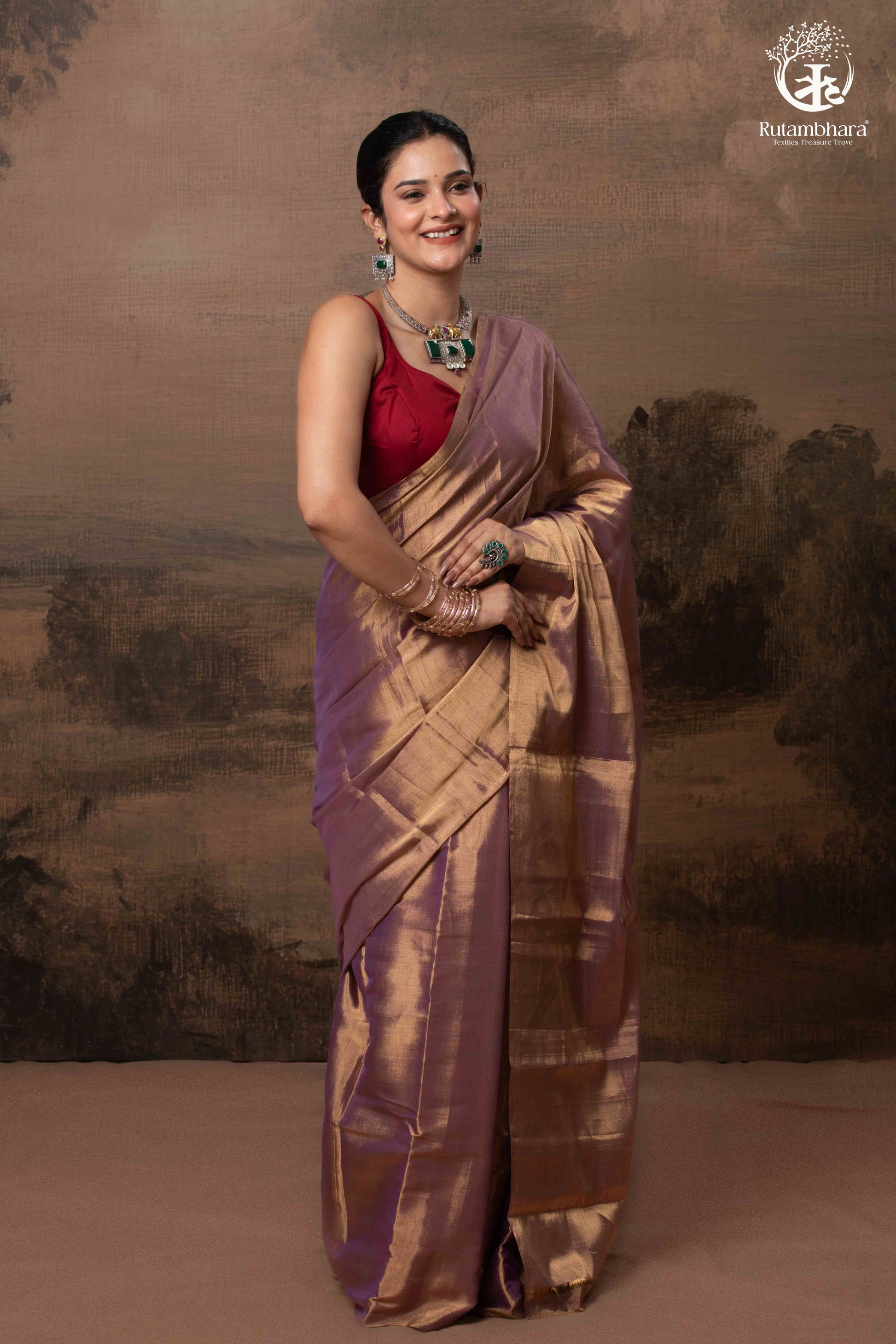 Swarvi - Purple Gold Handwoven Chanderi Tissue Saree-RUTAMBHARA-RUTAMBHARA