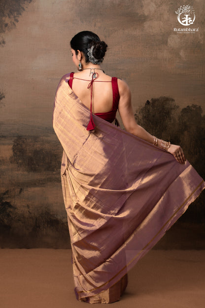 Swarvi - Purple Gold Handwoven Chanderi Tissue Saree-RUTAMBHARA-RUTAMBHARA