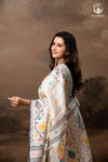 Off-White Handwoven Jamdani Tussar Silk Saree