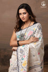 Off-White Handwoven Jamdani Tussar Silk Saree