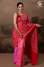 Radiant Tradition: Gajji Silk Bandhani Saree in Red & Pink-RUTAMBHARA -RUTAMBHARA