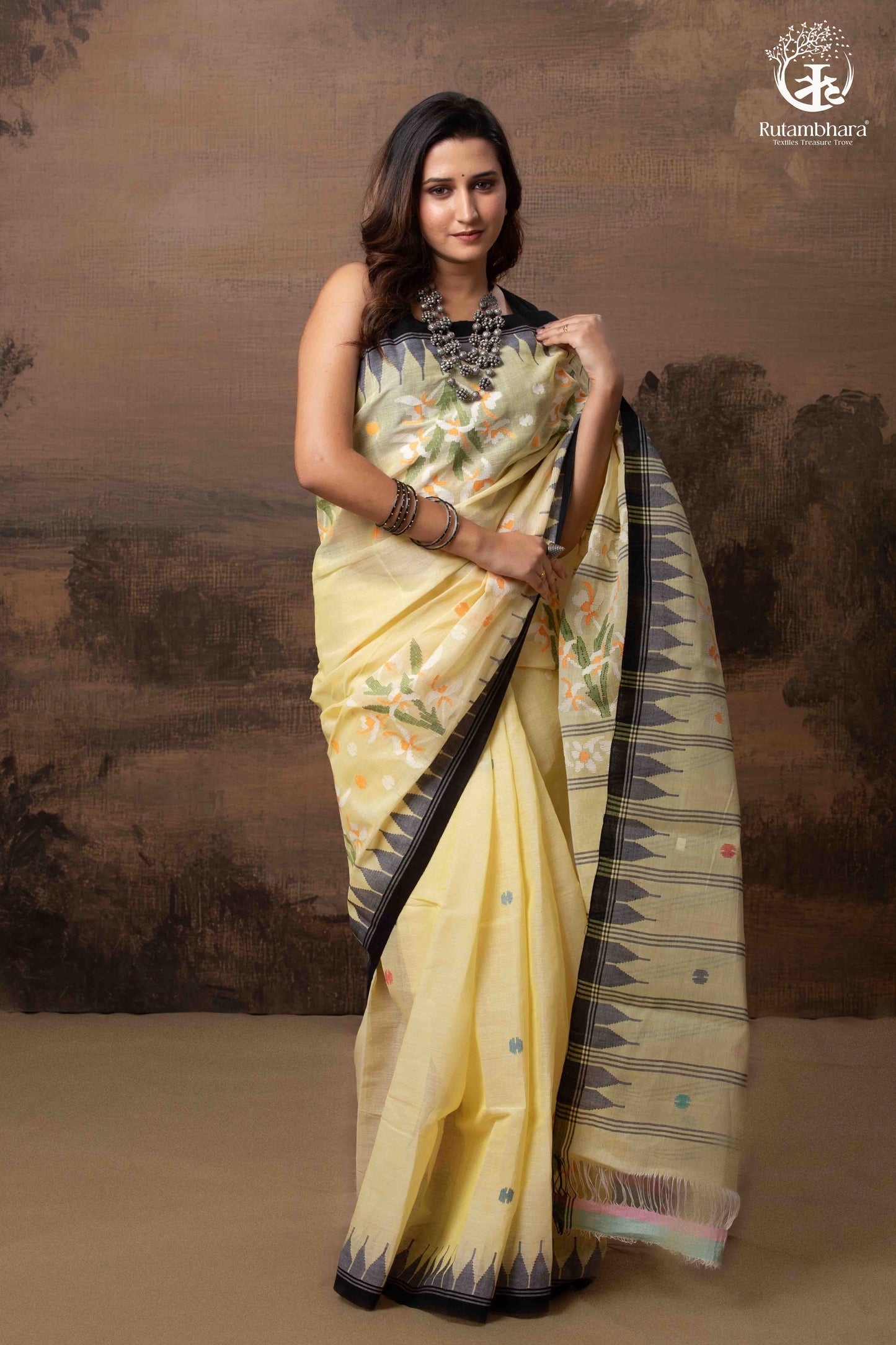 Pastel Yellow Jamdani Handloom Cotton Saree