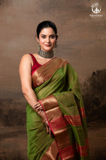 RAASTA - GREEN WITH DEEP PINK SELVEDGE AND GOLD ZARI CHATAI BORDER-RUTAMBHARA-RUTAMBHARA
