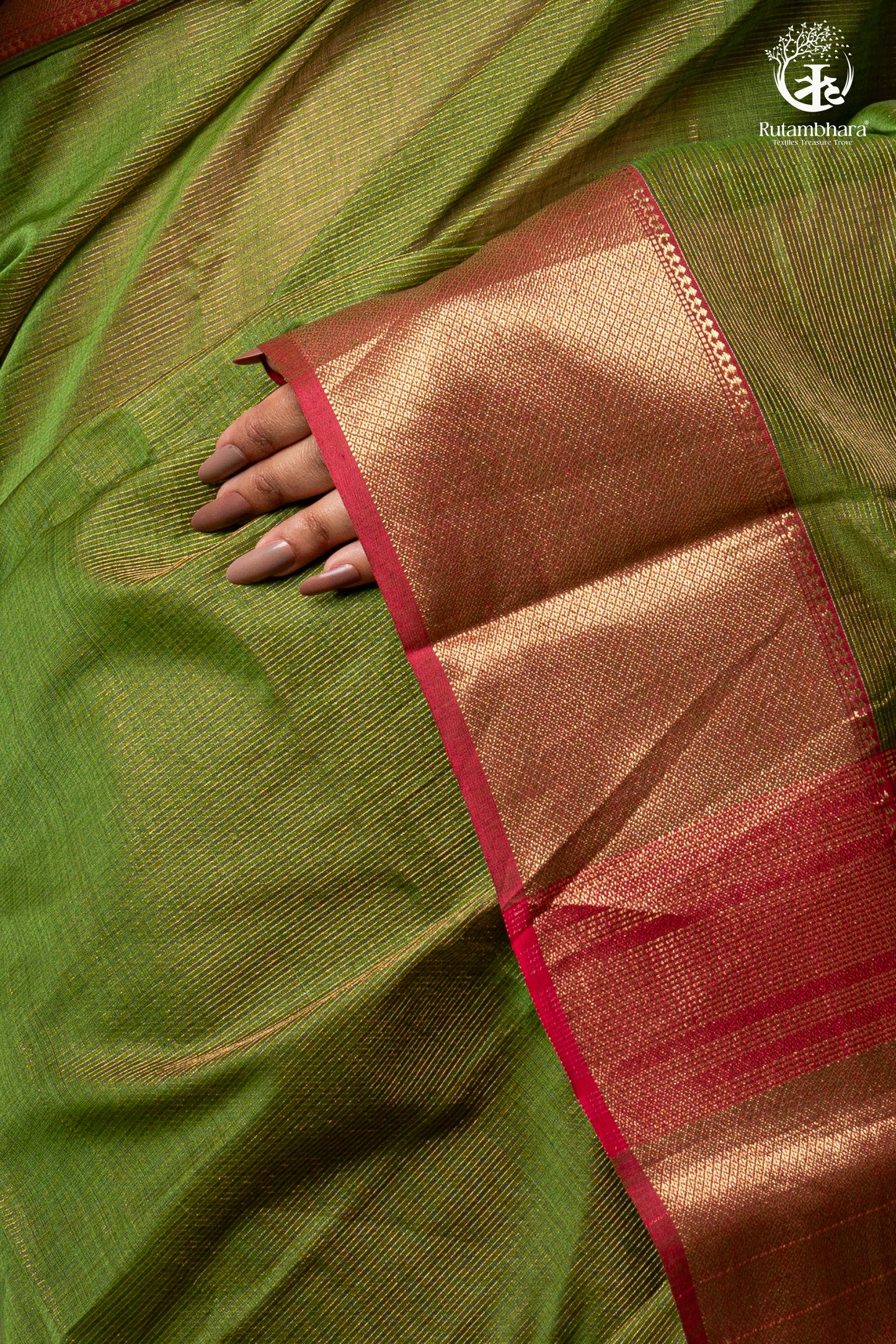 RAASTA - GREEN WITH DEEP PINK SELVEDGE AND GOLD ZARI CHATAI BORDER