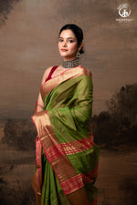 RAASTA - GREEN WITH DEEP PINK SELVEDGE AND GOLD ZARI CHATAI BORDER-RUTAMBHARA-RUTAMBHARA