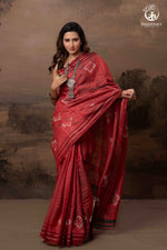 Pure Tussar Silk Saree - Dark Red-Rutambhara-RUTAMBHARA