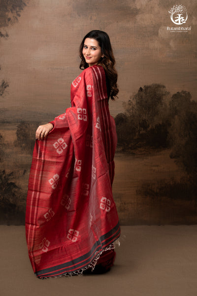 Pure Tussar Silk Saree - Dark Red-Rutambhara-RUTAMBHARA