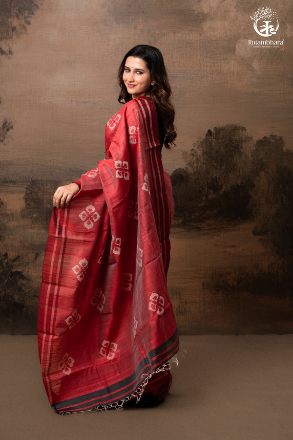 Pure Tussar Silk Saree - Dark Red-Rutambhara-RUTAMBHARA